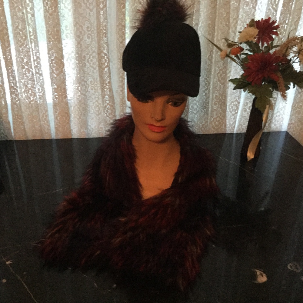 Black Cap with faux red and black fur